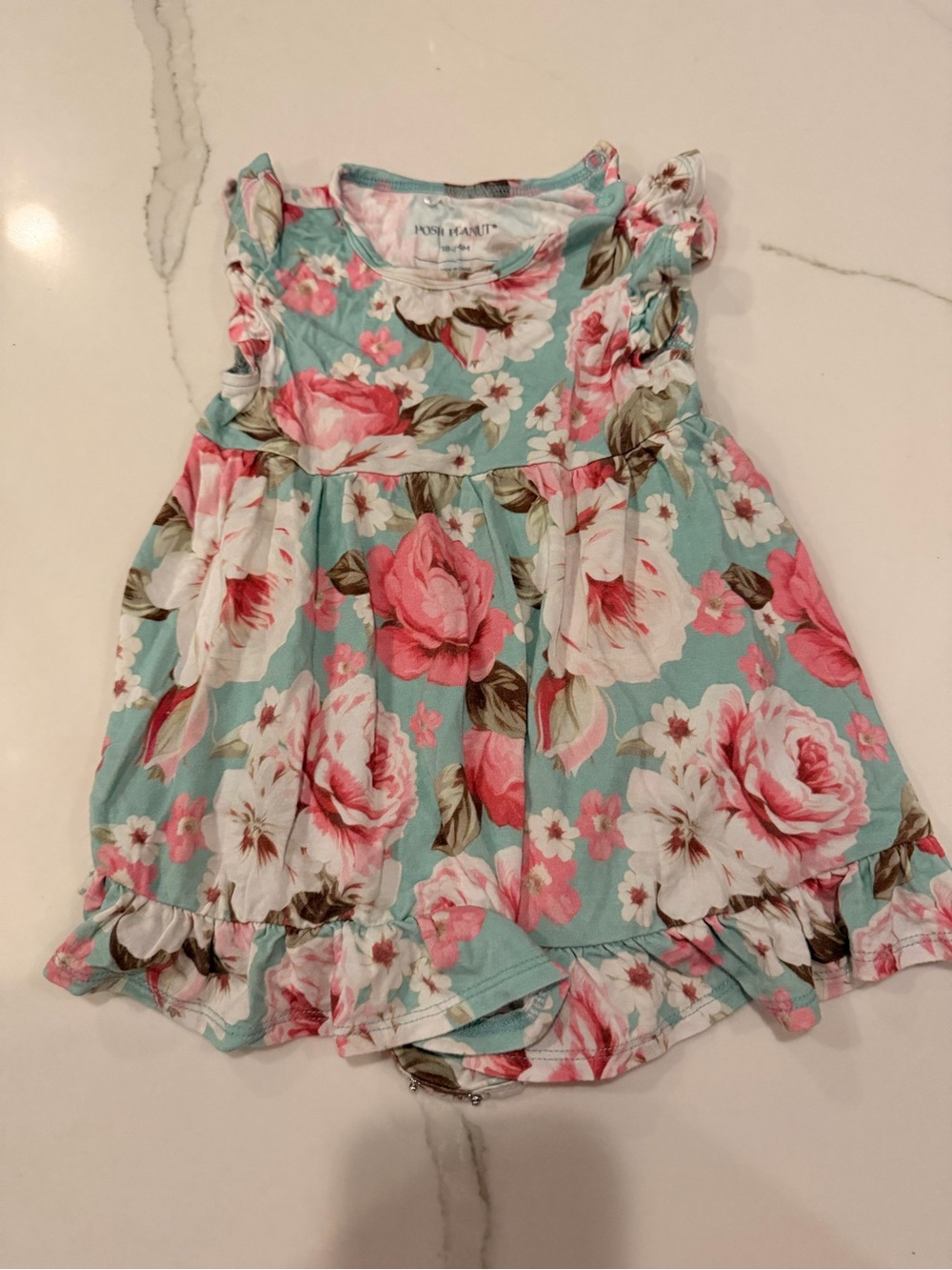 Posh Peanut Floral Ruffle Baby Dress - Pink & Aqua